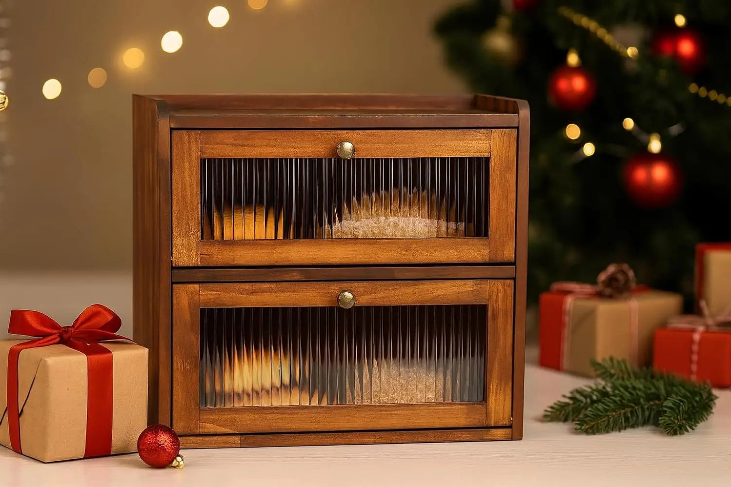 Wooden Bread Storage Box with Acrylic Window