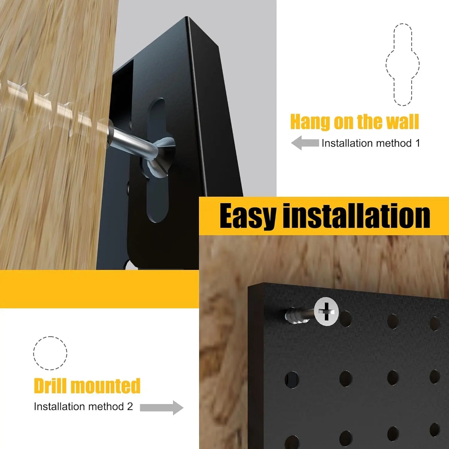 4-Pack Wall Mounted Black Metal Pegboard Panels with 50 Hooks,