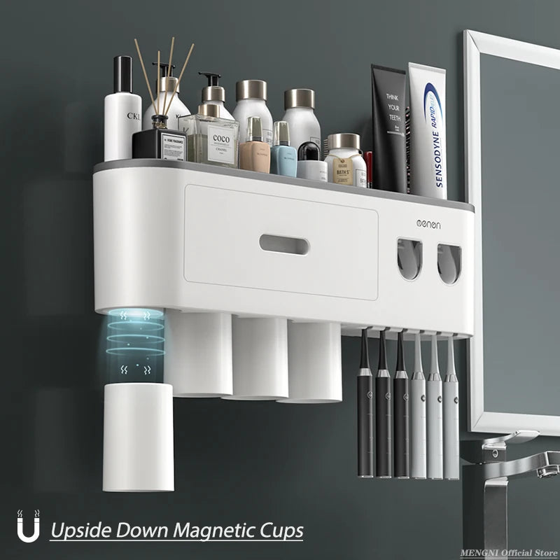 Magnetic Adsorption Inverted Toothbrush Holder with Automatic Toothpaste Dispenser