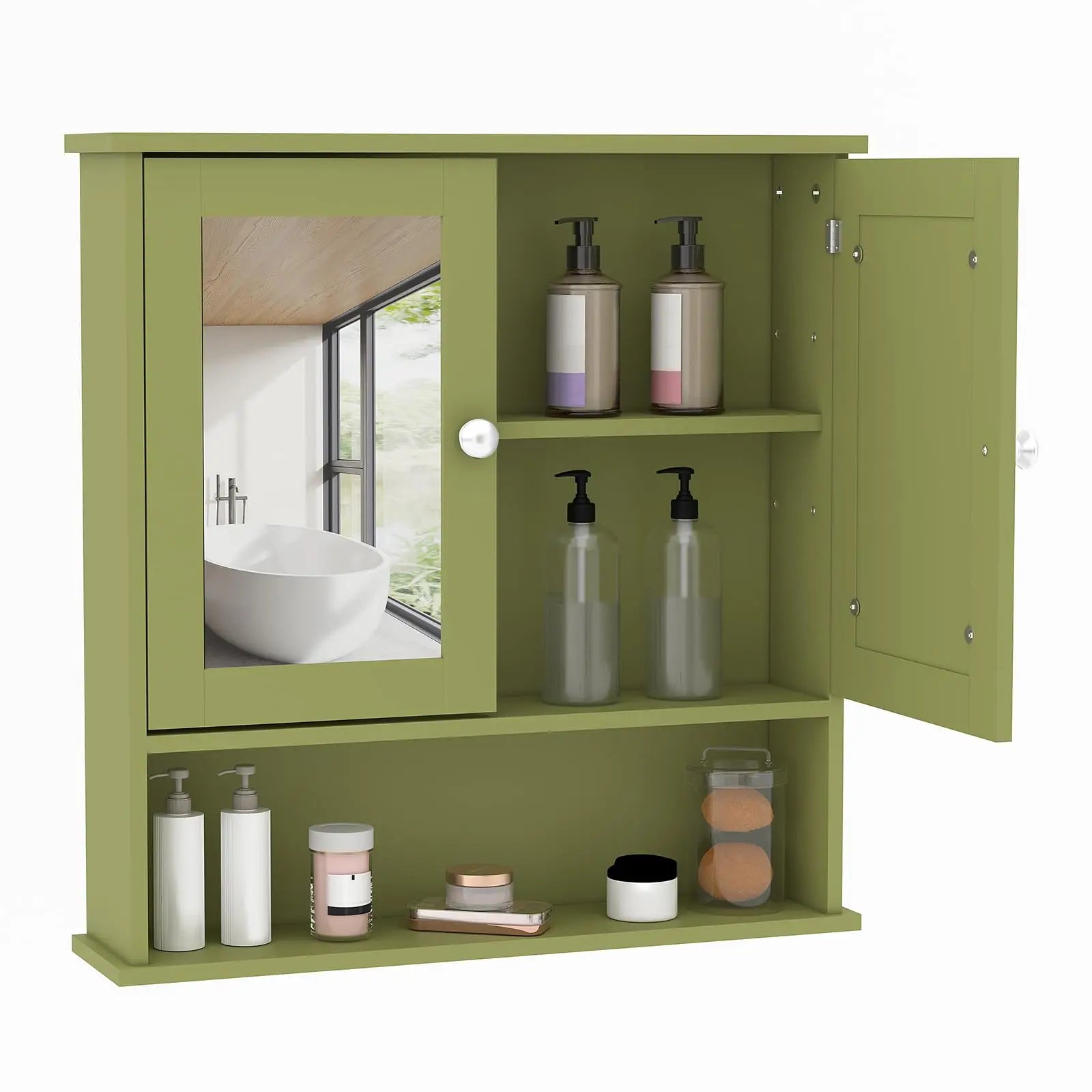 Wall Mounted Adjustable Shelving Medicine Cabinet With Mirror & Double Swing Doors