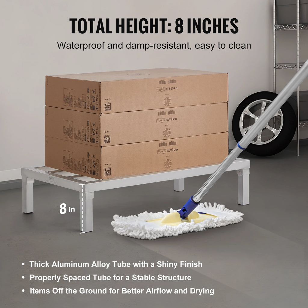 SucceBuy 1800 lbs Aluminum Dunnage Rack Commercial Food 8” Off the Floor Rack All-Welded Storage Rack for Kitchens Garages