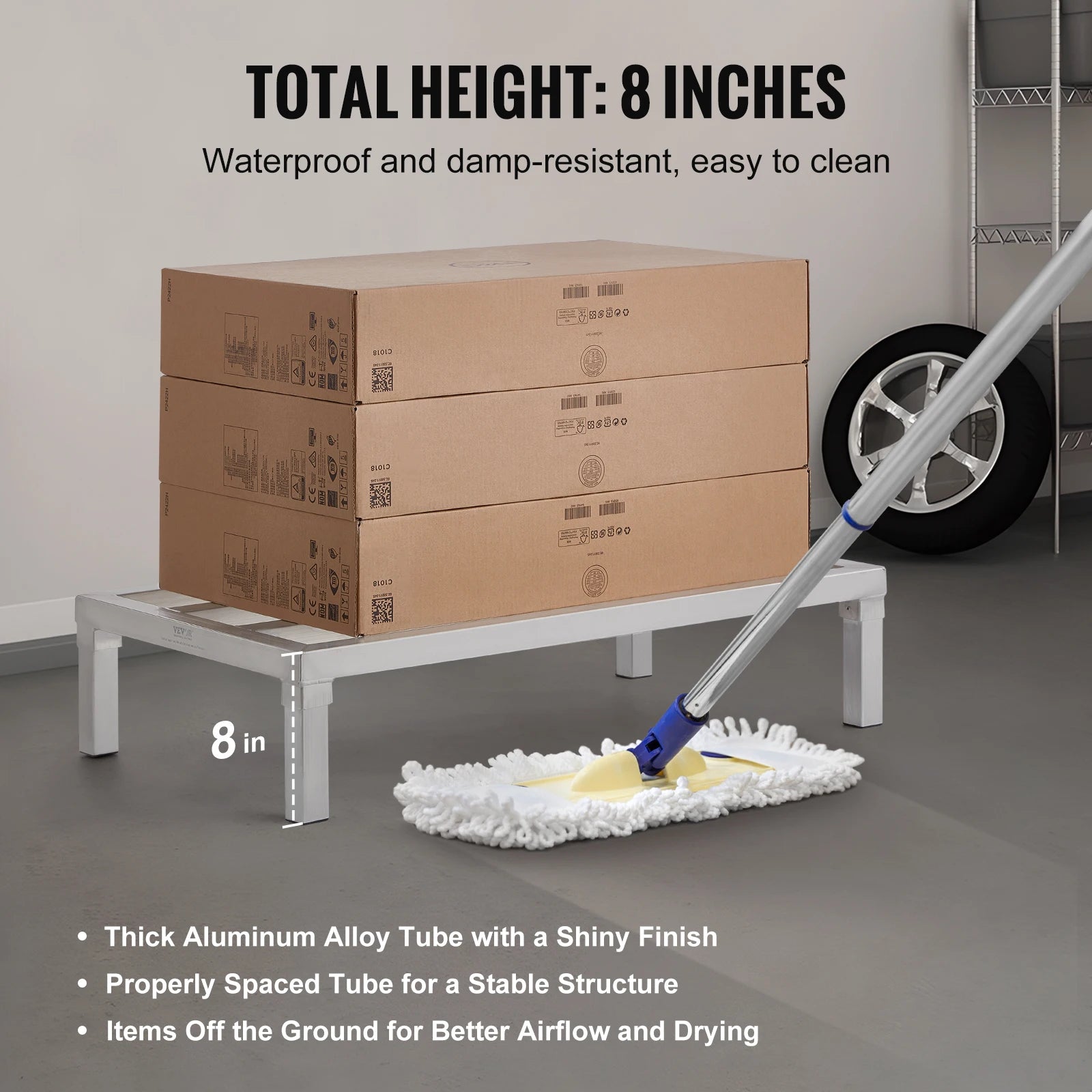 SucceBuy 1800 lbs Aluminum Dunnage Rack Commercial Food 8” Off the Floor Rack All-Welded Storage Rack for Kitchens Garages