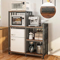 Six Tier Kitchen Storage Cabinet with Power Outlet, Baker's Rack, Mini Fridge & Microwave Stand, Coffee Bar