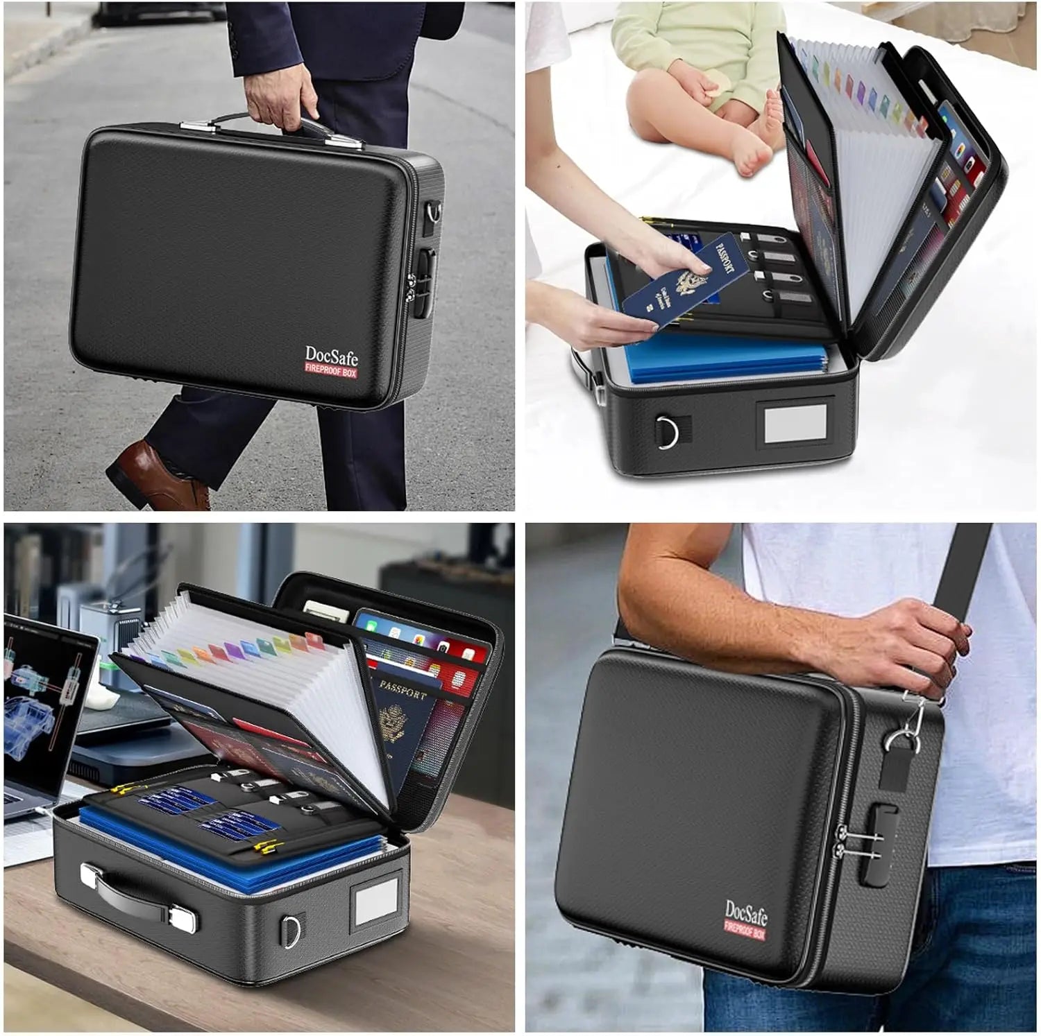Fireproof Document Box with Lock & Shoulder Strap