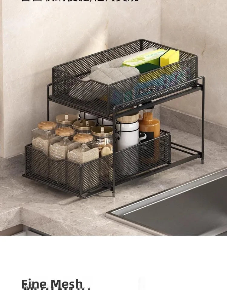 Kitchen Cabinet Storage Organizer Pull Out Double Layer Basket