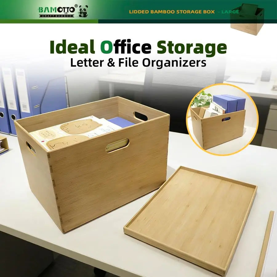 Lidded Stackable Bamboo Storage Bins with Handles