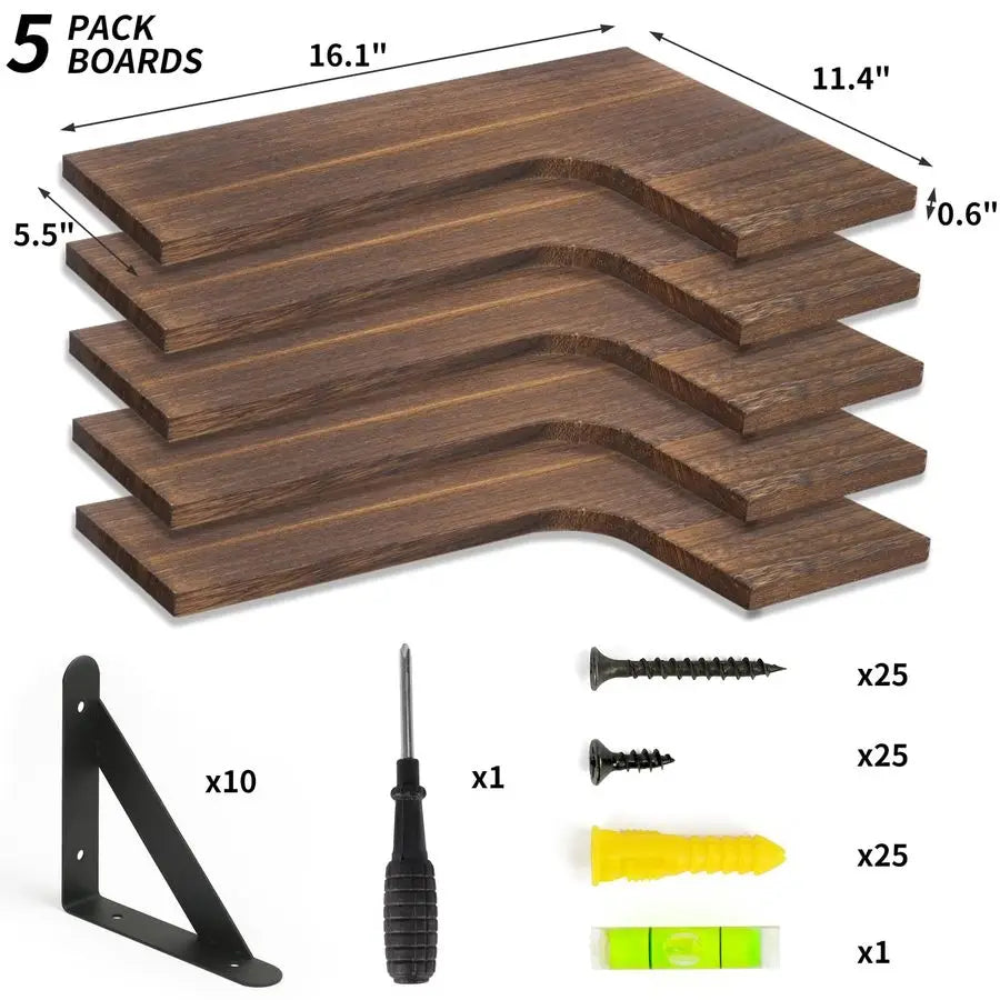 Rustic Wood Wall Mounted Floating Corner Shelving