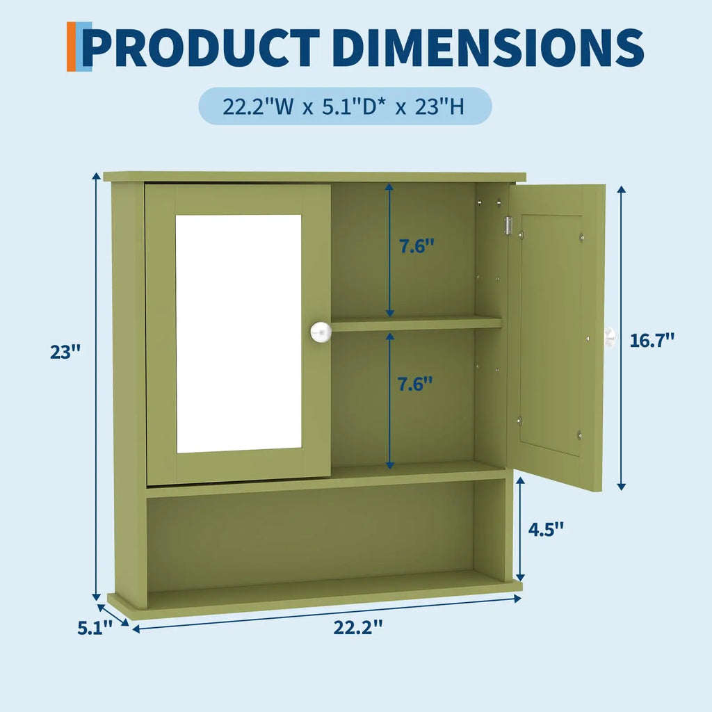 Wall Mounted Adjustable Shelving Medicine Cabinet With Mirror & Double Swing Doors