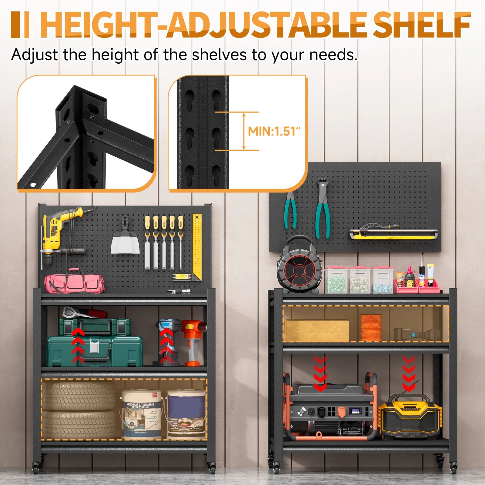 Rolling Tool Storage Workbench with Peg Board