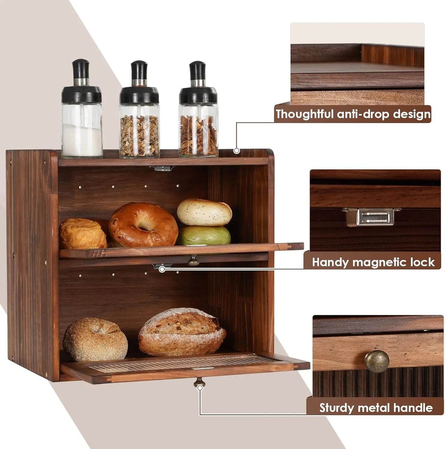 Wooden Bread Storage Box with Acrylic Window