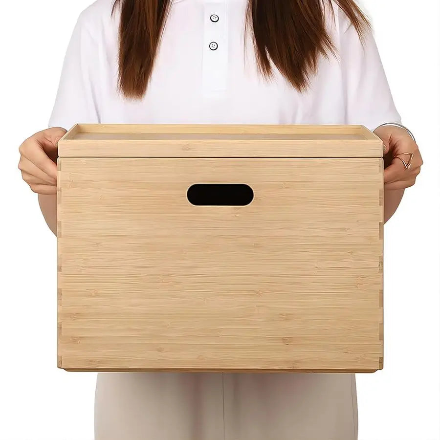 Lidded Stackable Bamboo Storage Bins with Handles