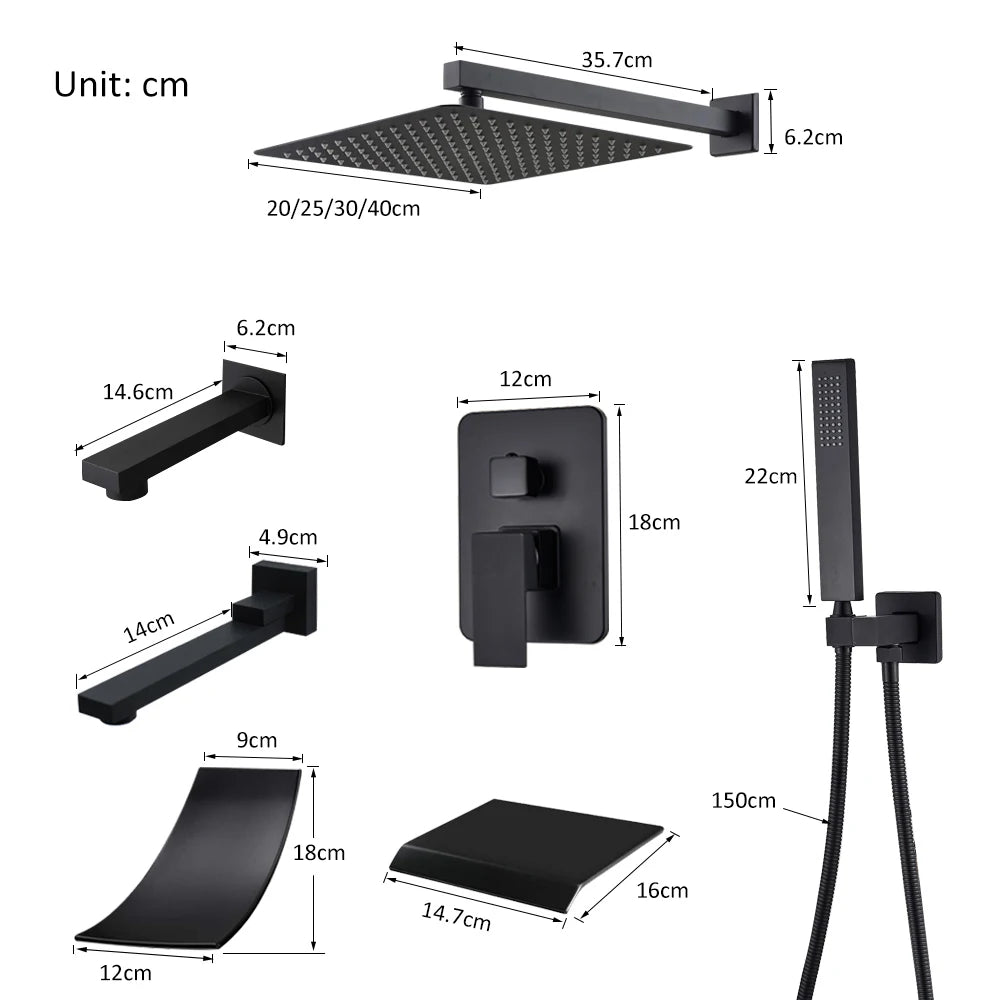 Concealed Rain Waterfall Shower System