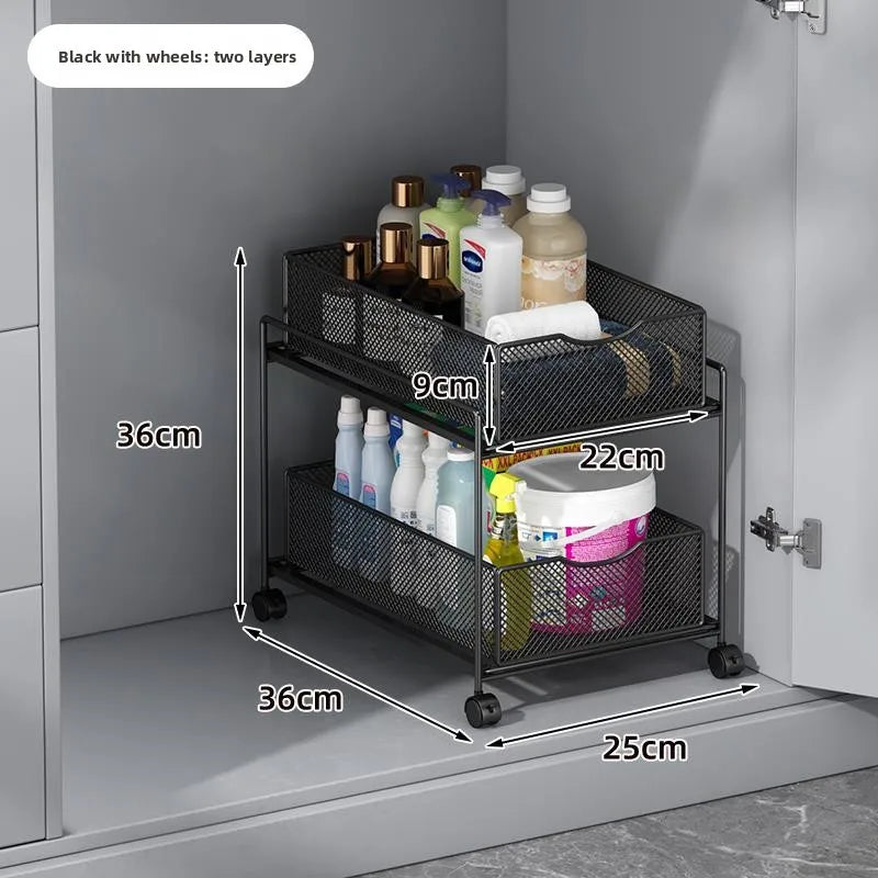 Kitchen Cabinet Storage Organizer Pull Out Double Layer Basket
