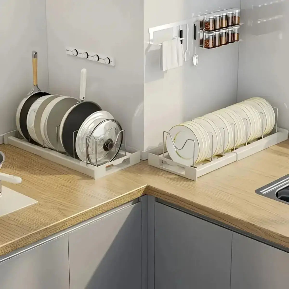 Under Counter Cabinet Expandable Kitchen Pot Pan Organizer