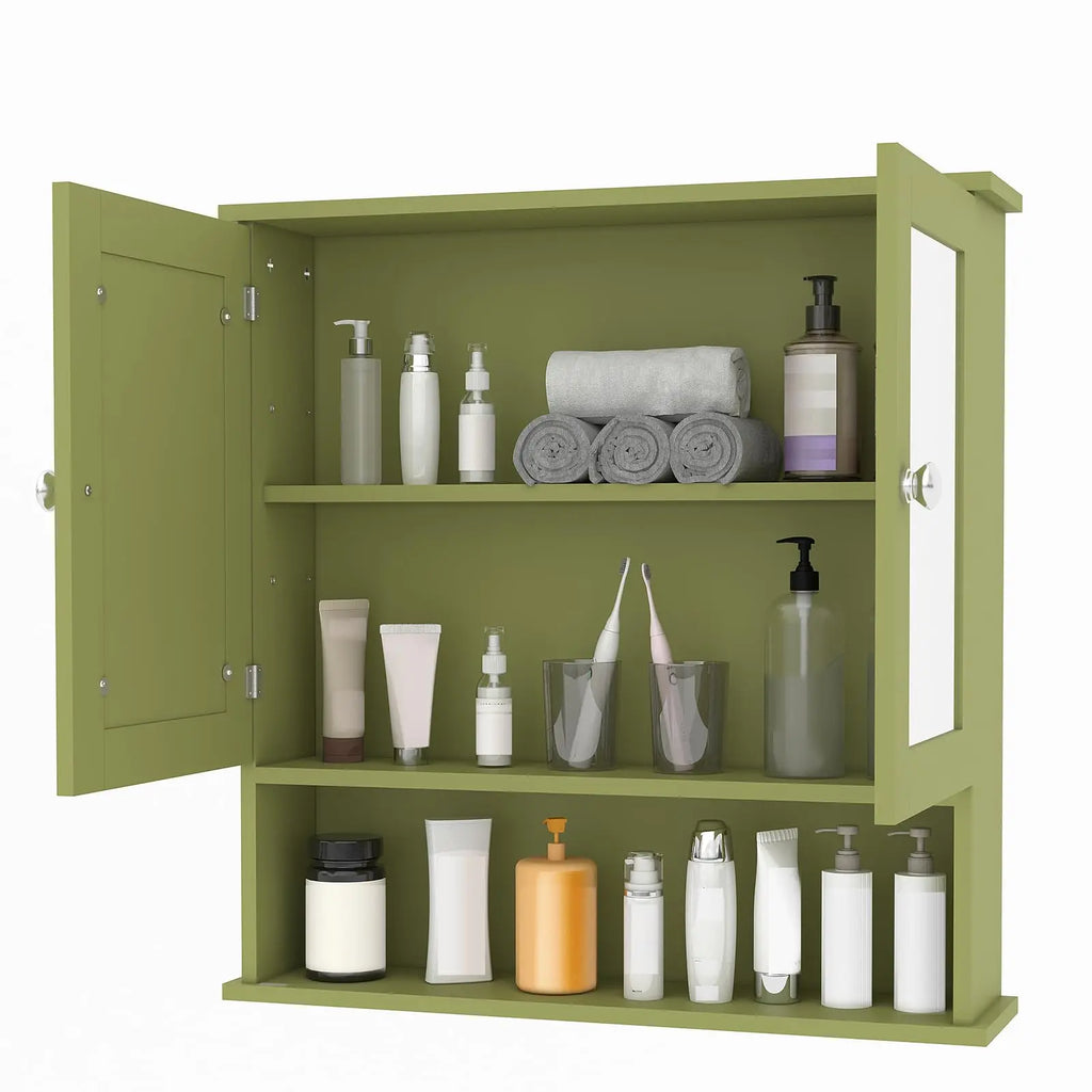 Wall Mounted Adjustable Shelving Medicine Cabinet With Mirror & Double Swing Doors