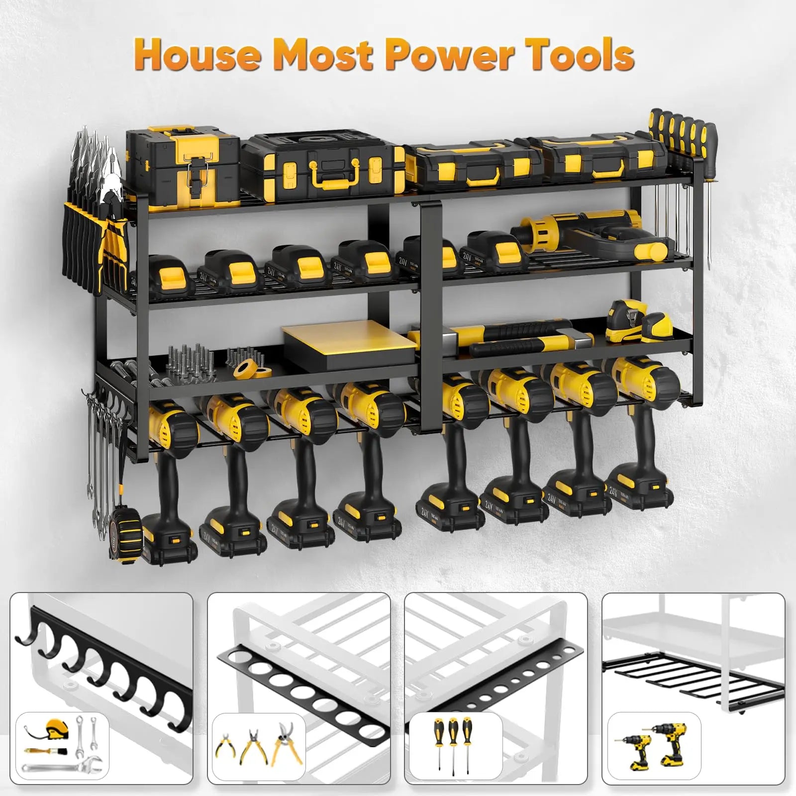 Wall Mount Heavy Duty Power Tool Organizer Rack & Shelving