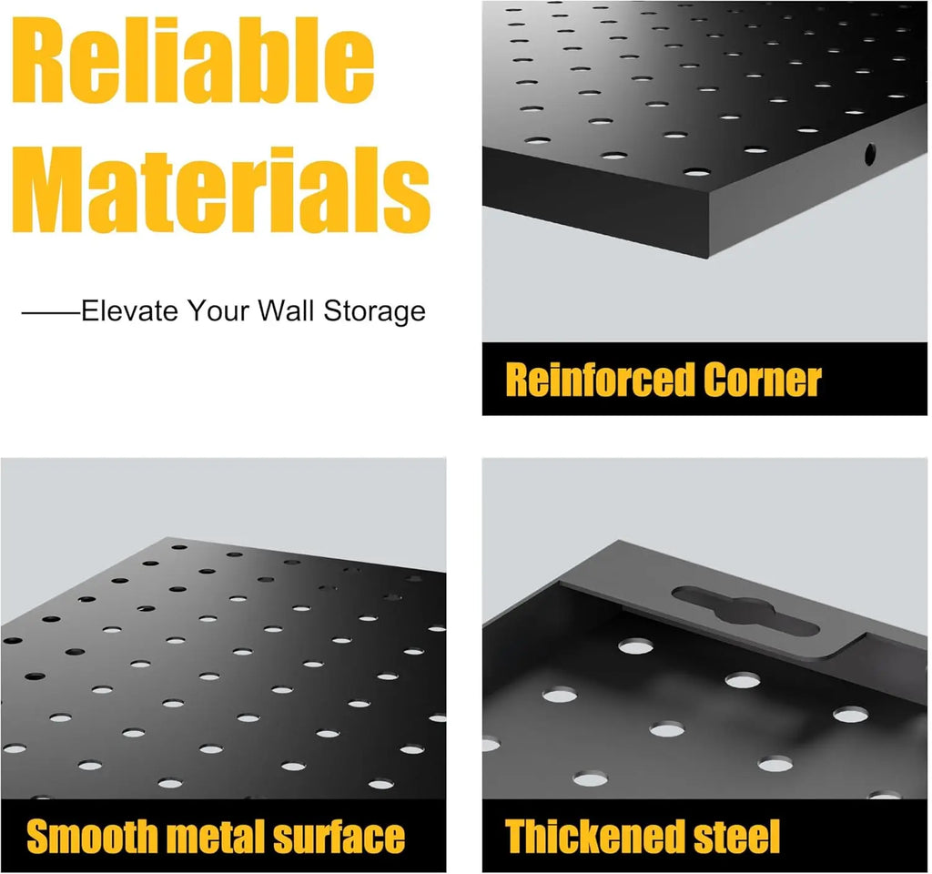 4-Pack Wall Mounted Black Metal Pegboard Panels with 50 Hooks,