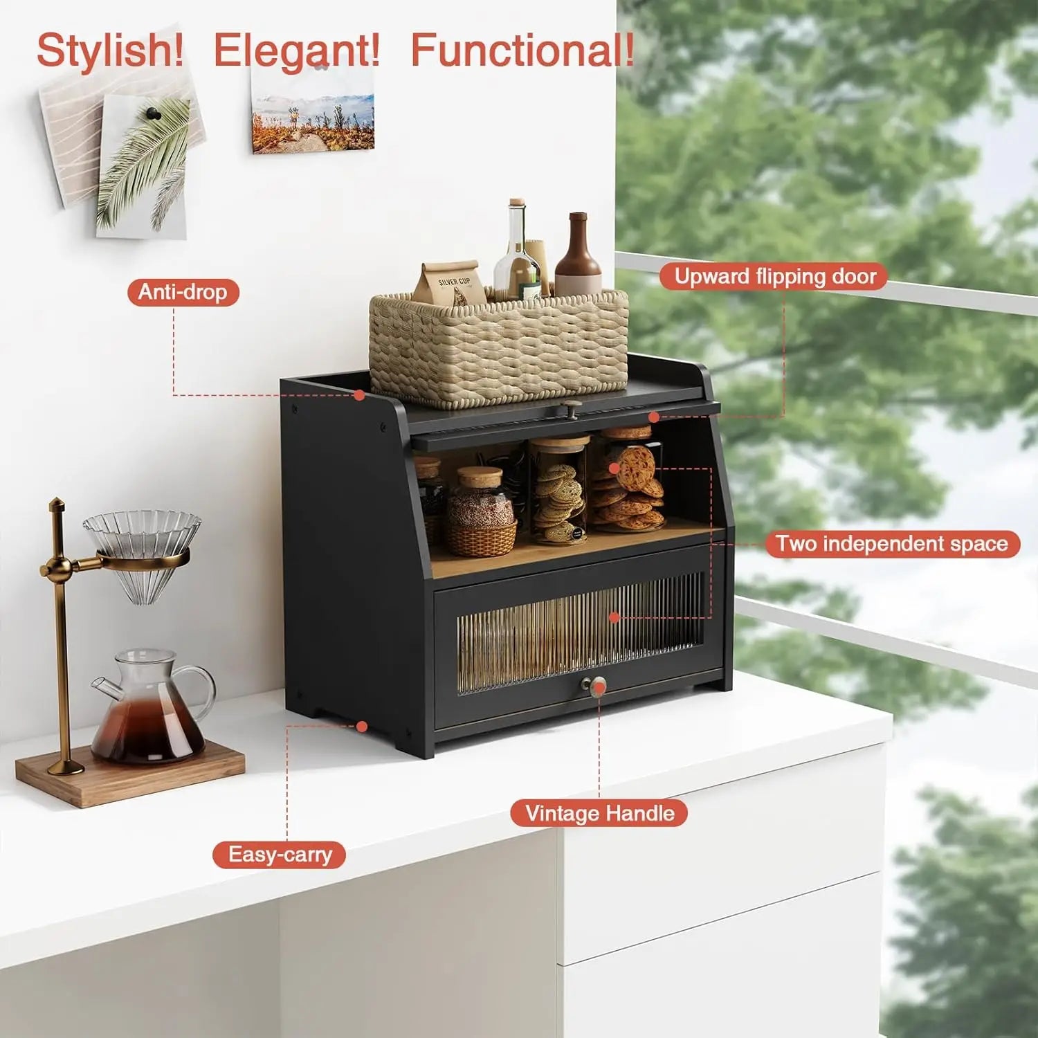 Bread Box with Double Layer Storage