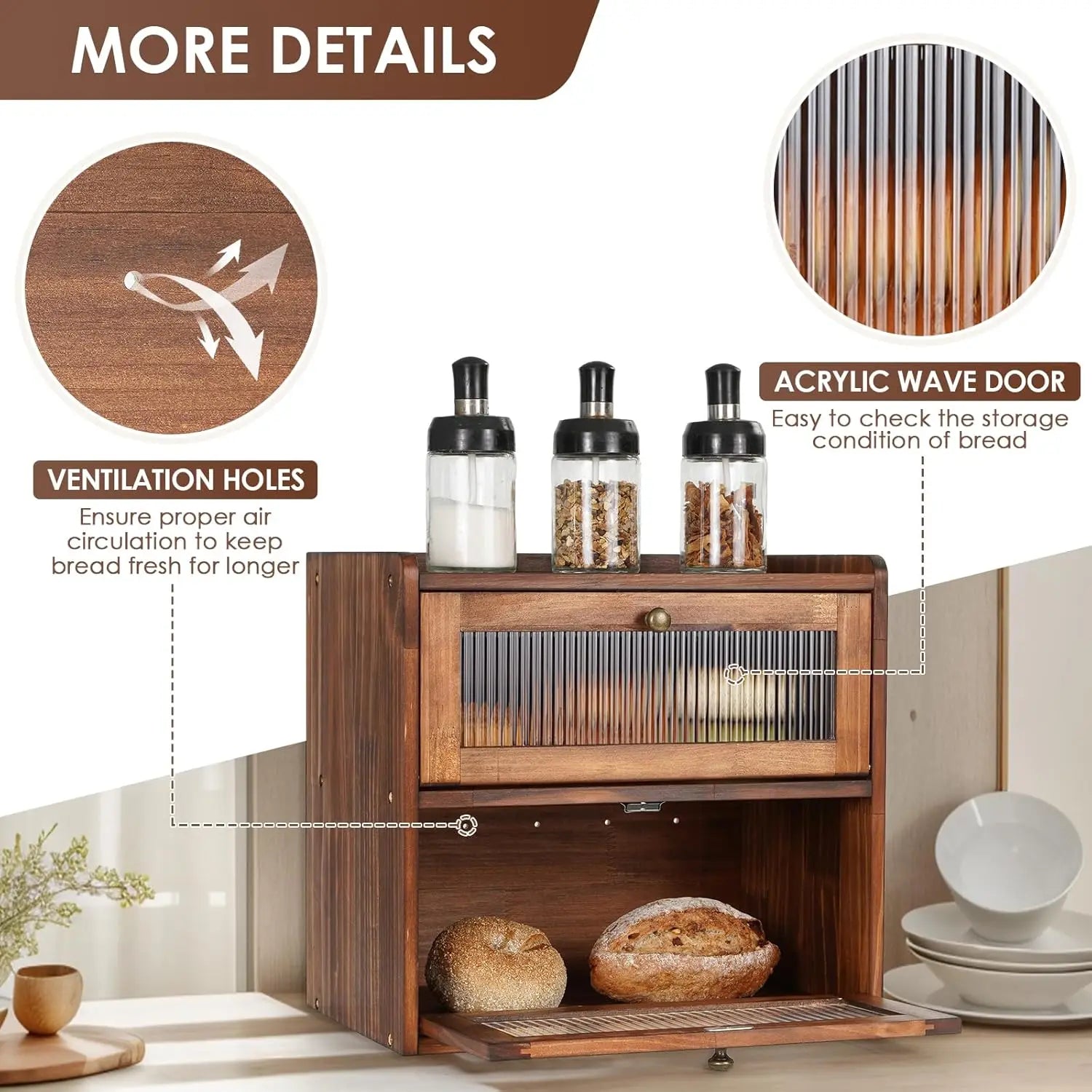 Wooden Bread Storage Box with Acrylic Window