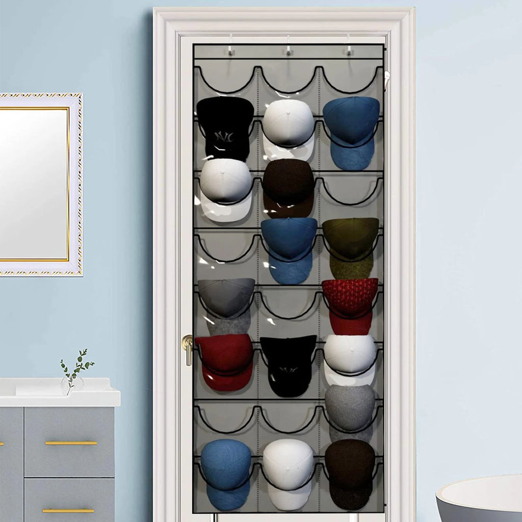 Three Hook Wall Hanging Hat Organizer with 24 Deep Pockets