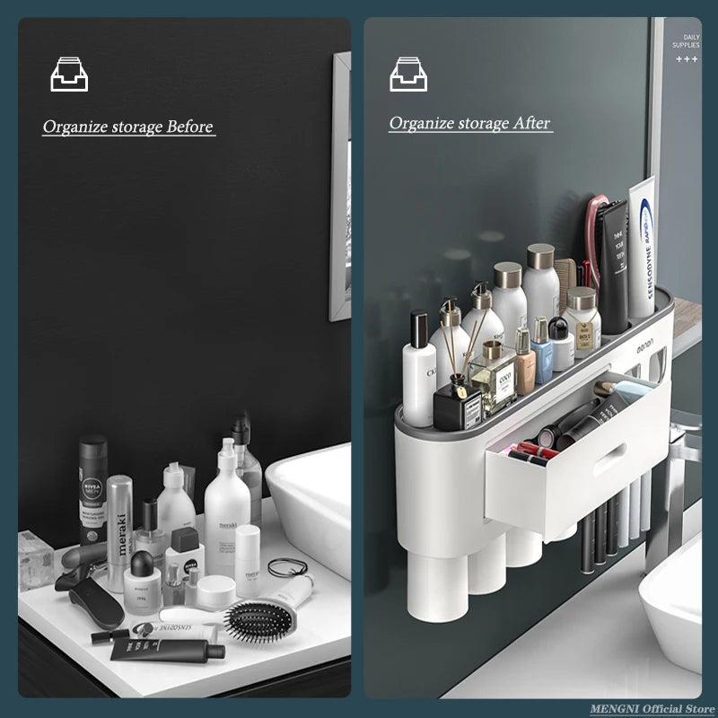 Magnetic Adsorption Inverted Toothbrush Holder with Automatic Toothpaste Dispenser