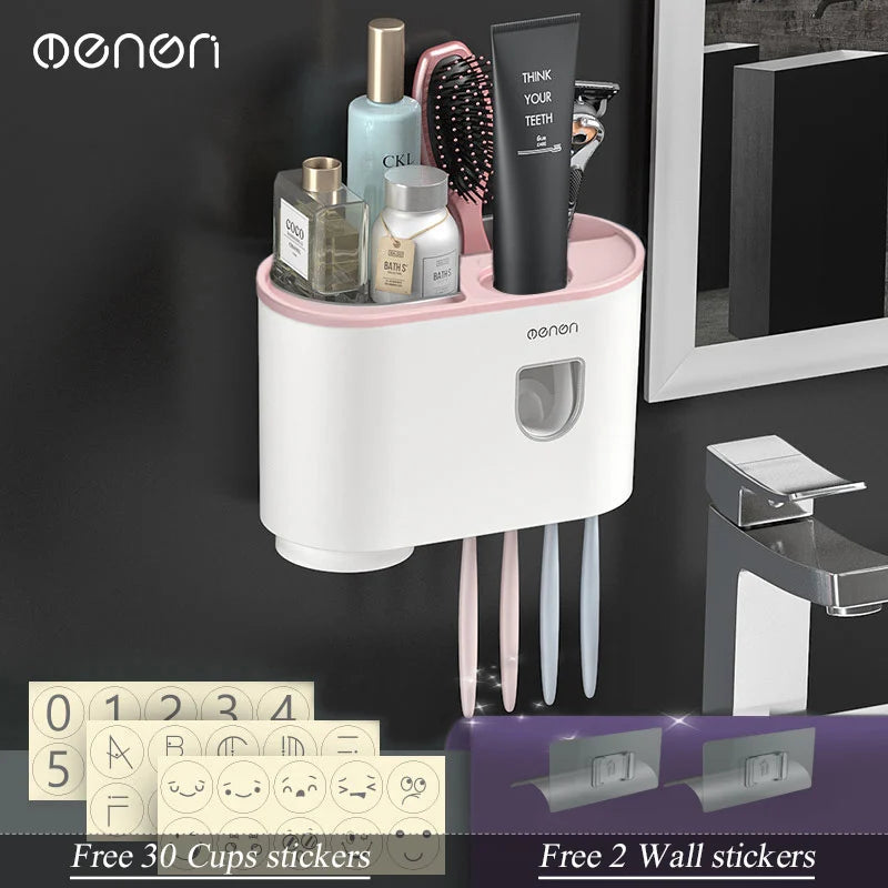 Magnetic Adsorption Inverted Toothbrush Holder with Automatic Toothpaste Dispensing