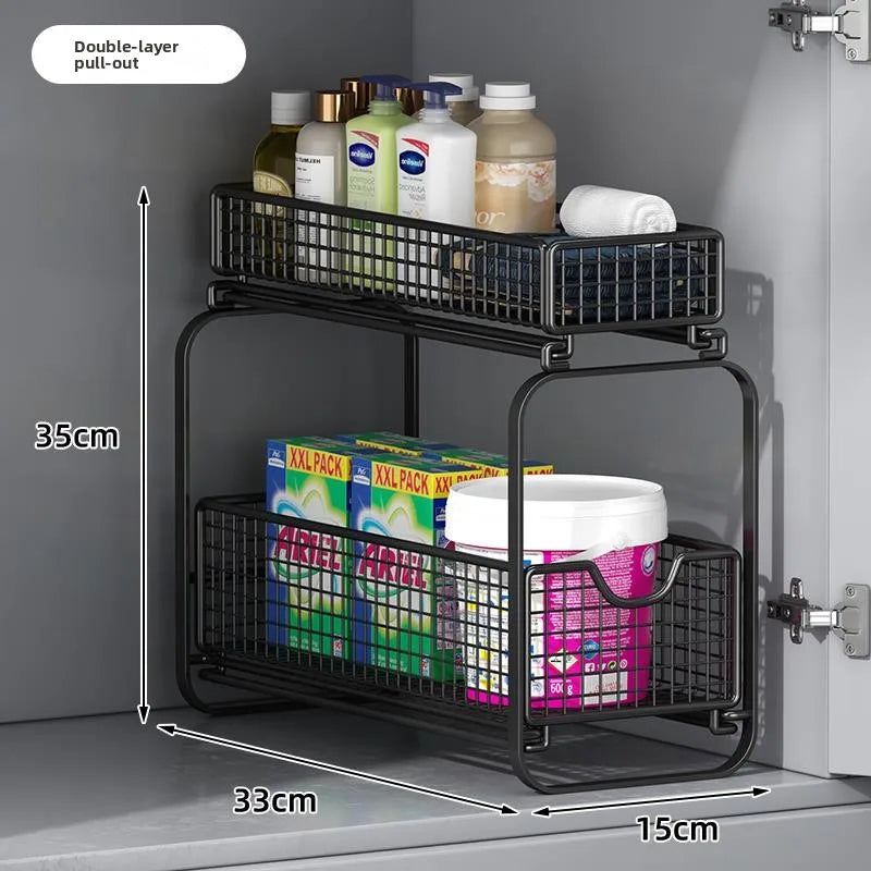 Kitchen Cabinet Storage Organizer Pull Out Double Layer Basket