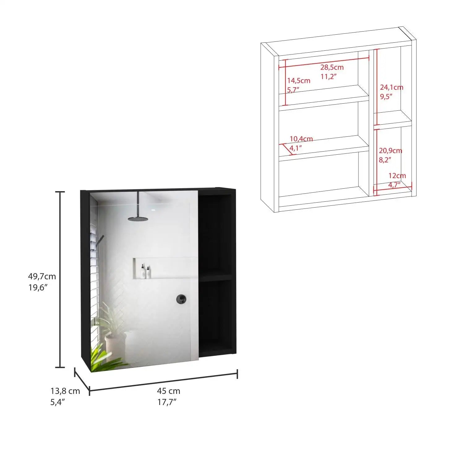 Labelle Medicine Cabinet With Mirror, Five Internal Shelves, & Single Door