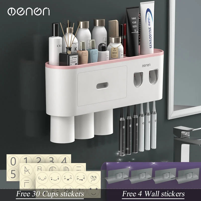 Magnetic Adsorption Inverted Toothbrush Holder with Automatic Toothpaste Dispenser