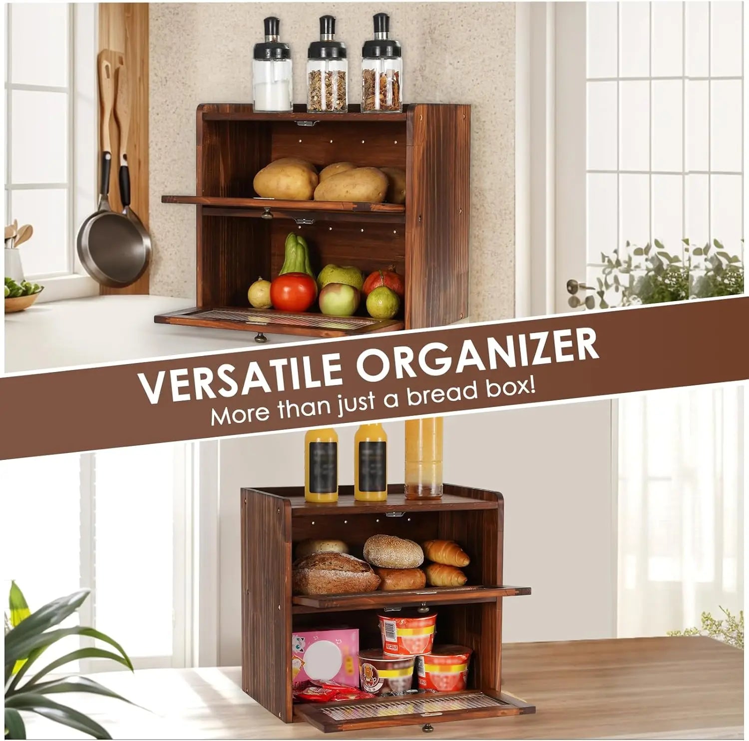 Wooden Bread Storage Box with Acrylic Window