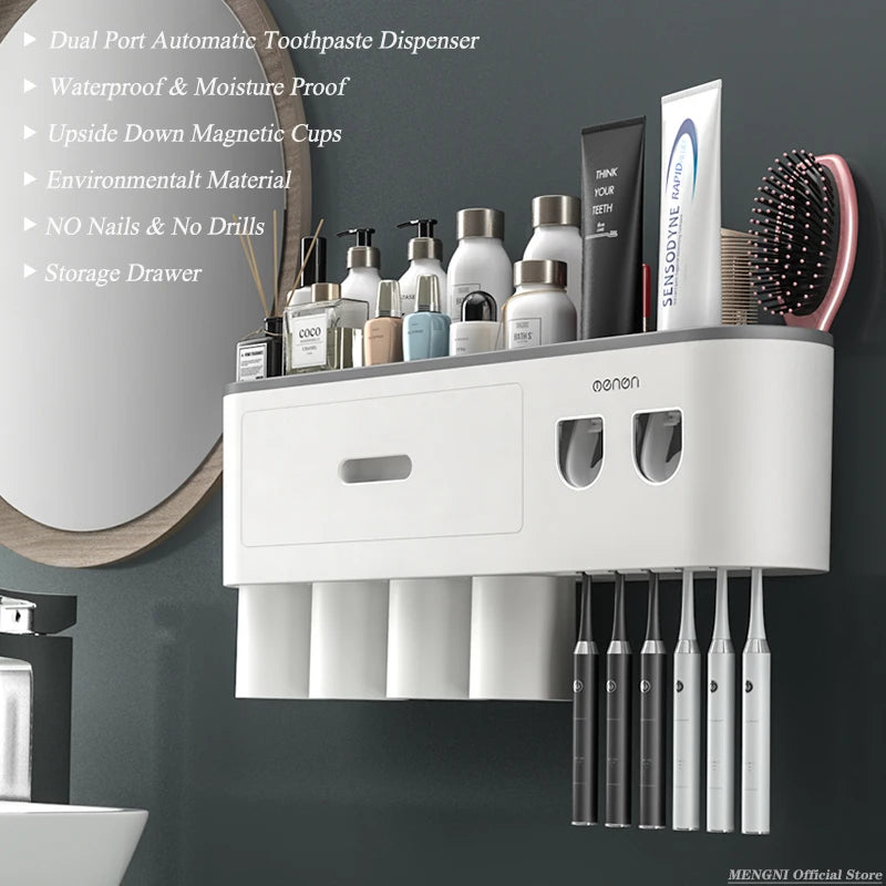 Magnetic Adsorption Inverted Toothbrush Holder with Automatic Toothpaste Dispenser