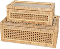Handwoven Rattan Display Boxes with Glass Lids