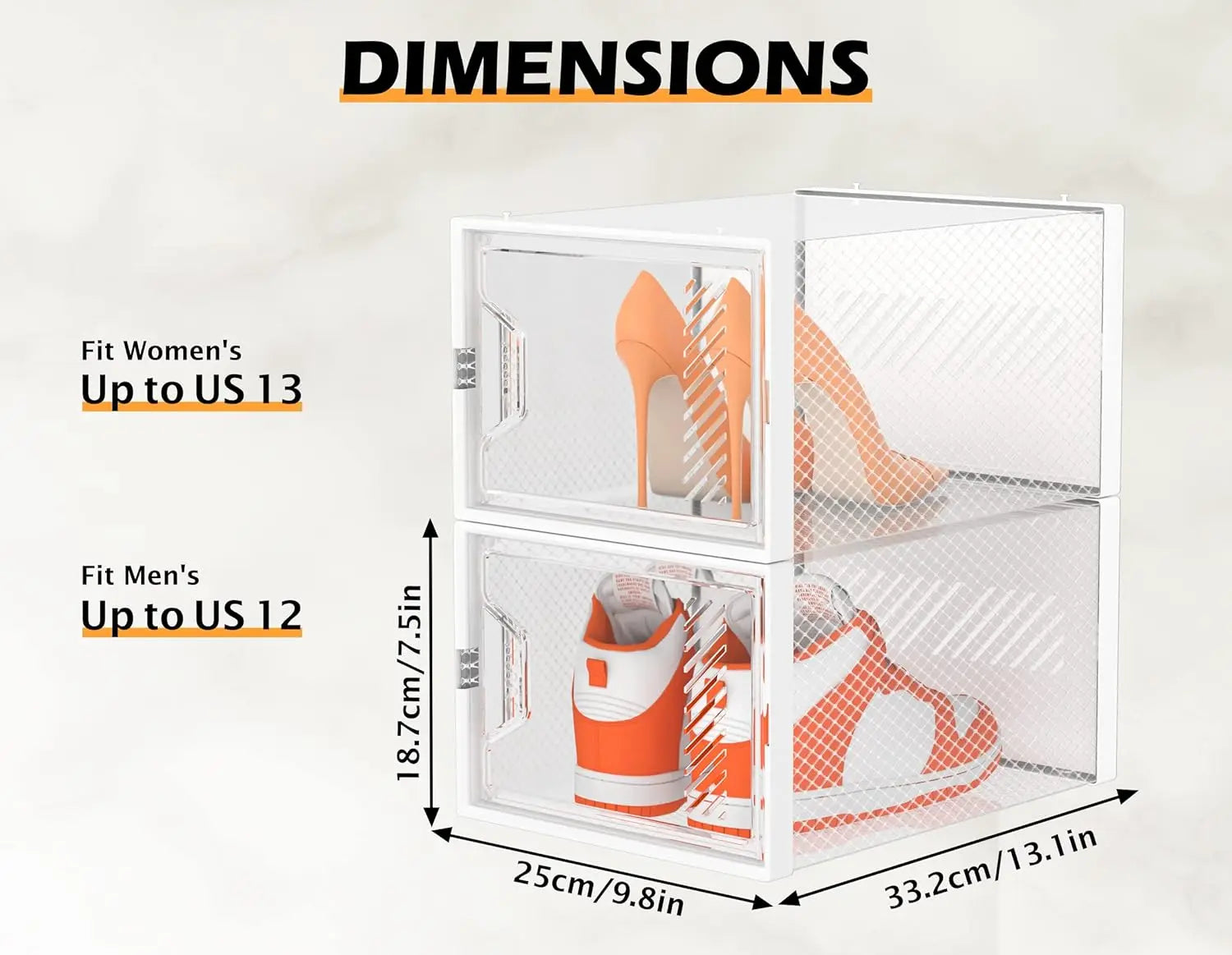 12 Pack Clear Plastic Stackable Shoe Storage Boxes with Magnetic Doors