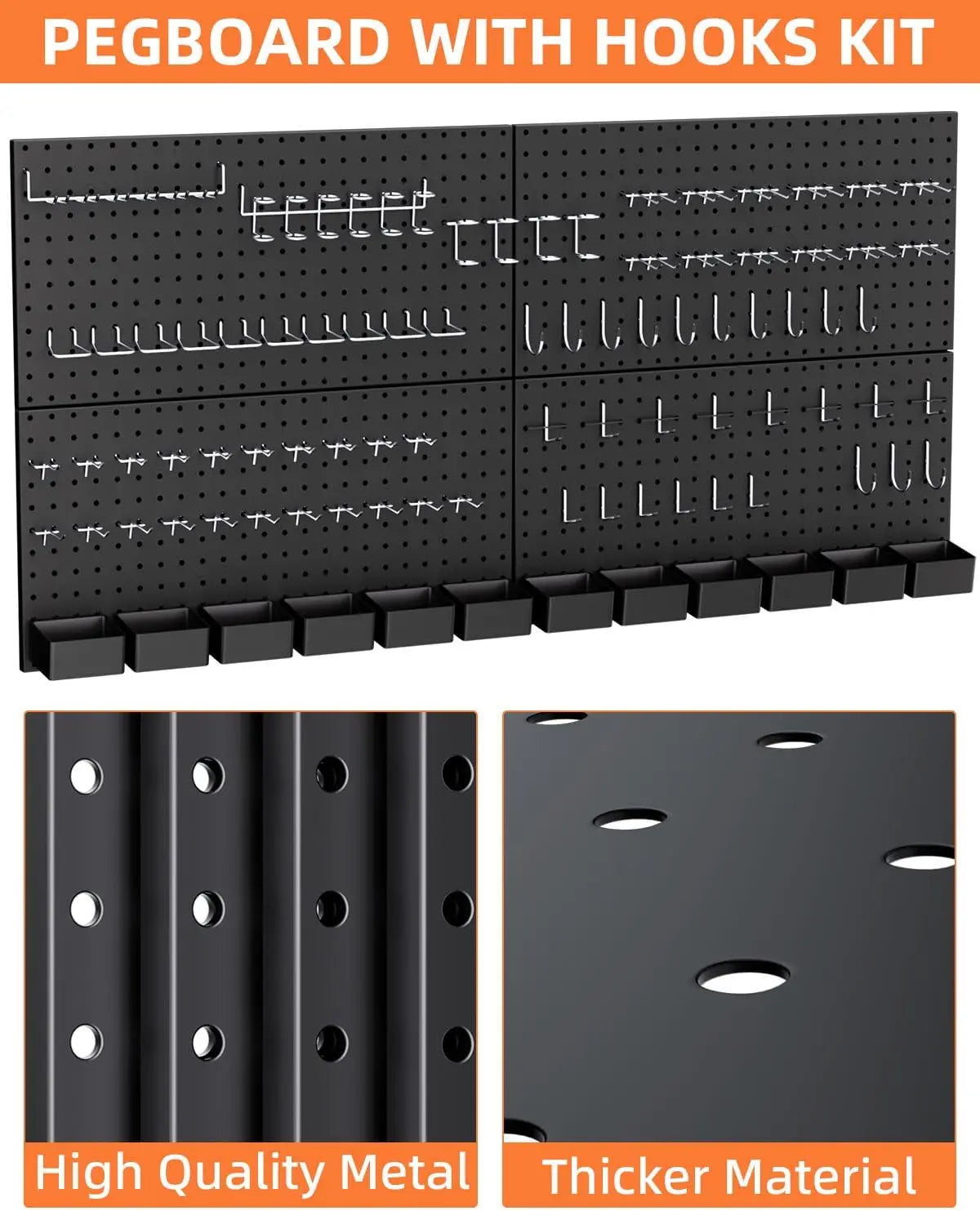 158PCS Metal Pegboard Wall Mounted Tool & Hardware Organizer