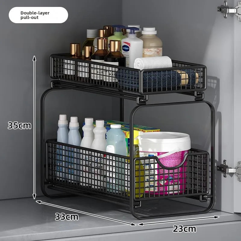Kitchen Cabinet Storage Organizer Pull Out Double Layer Basket