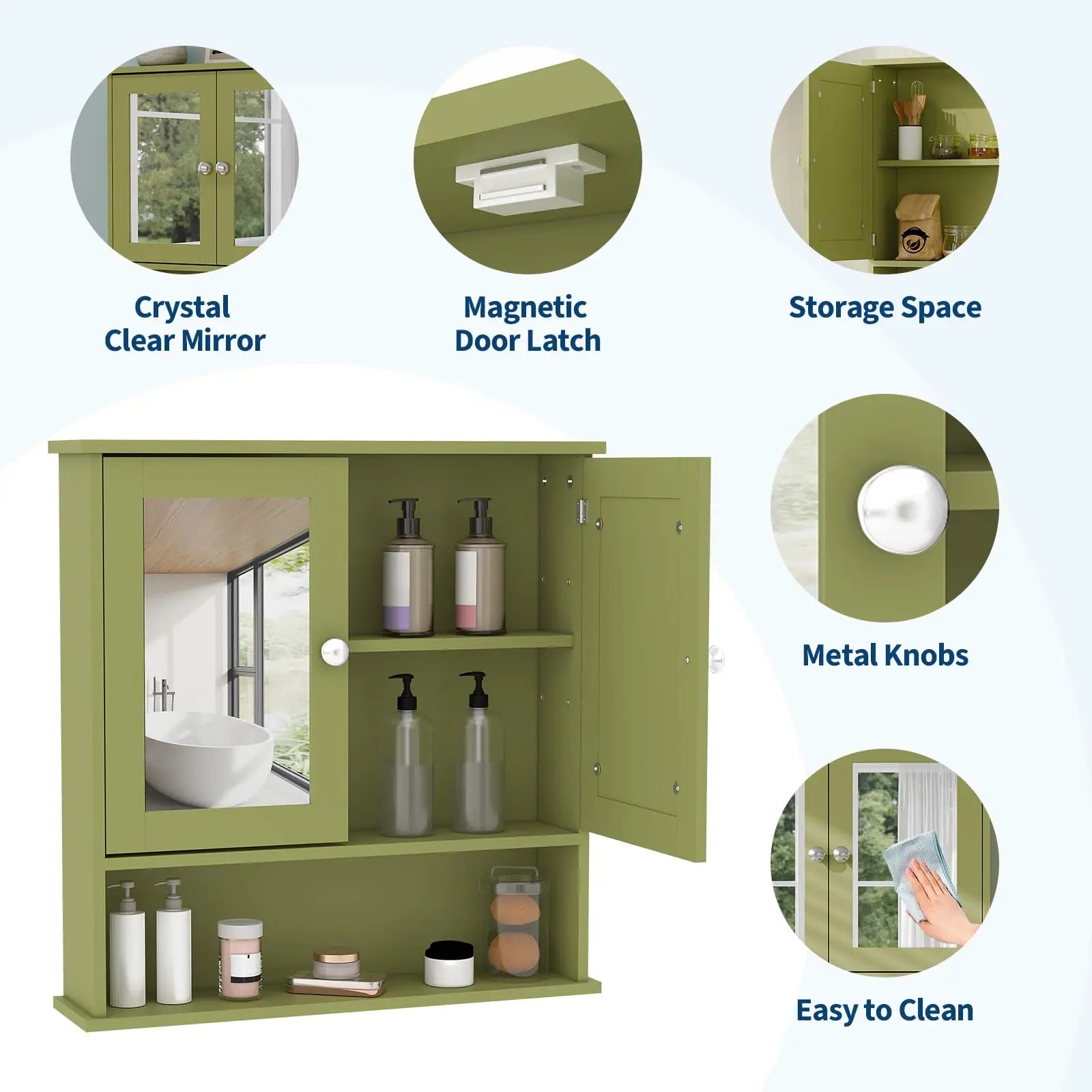 Wall Mounted Adjustable Shelving Medicine Cabinet With Mirror & Double Swing Doors