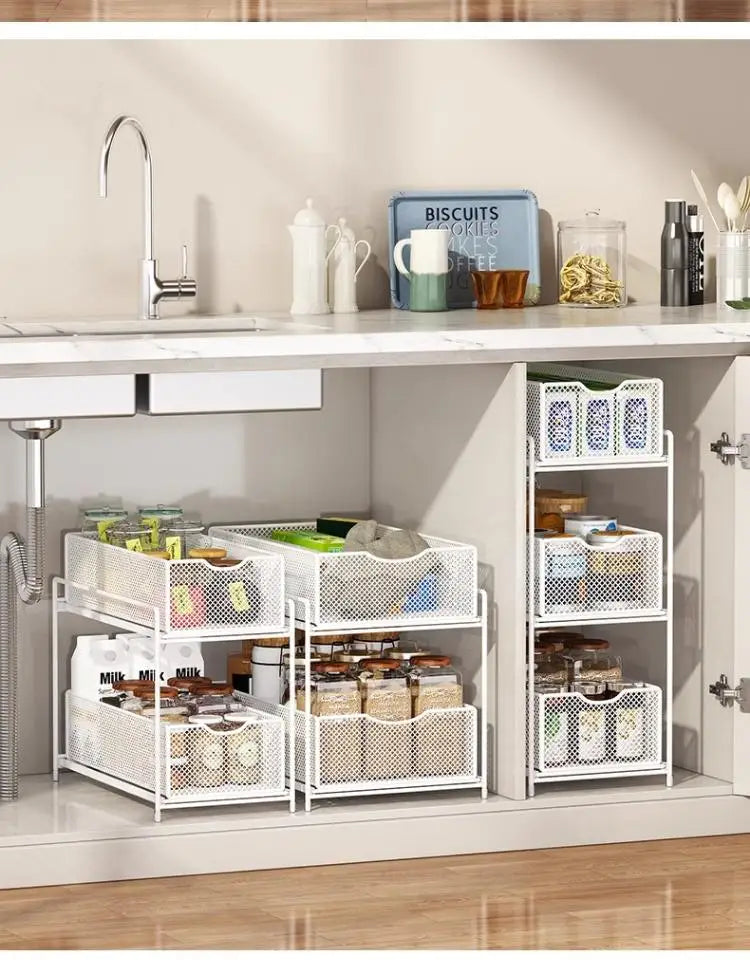 Kitchen Cabinet Storage Organizer Pull Out Double Layer Basket