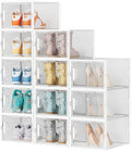 12 Pack Clear Plastic Stackable Shoe Storage Boxes with Magnetic Doors