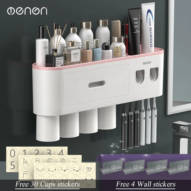 Magnetic Adsorption Inverted Toothbrush Holder with Automatic Toothpaste Dispensing