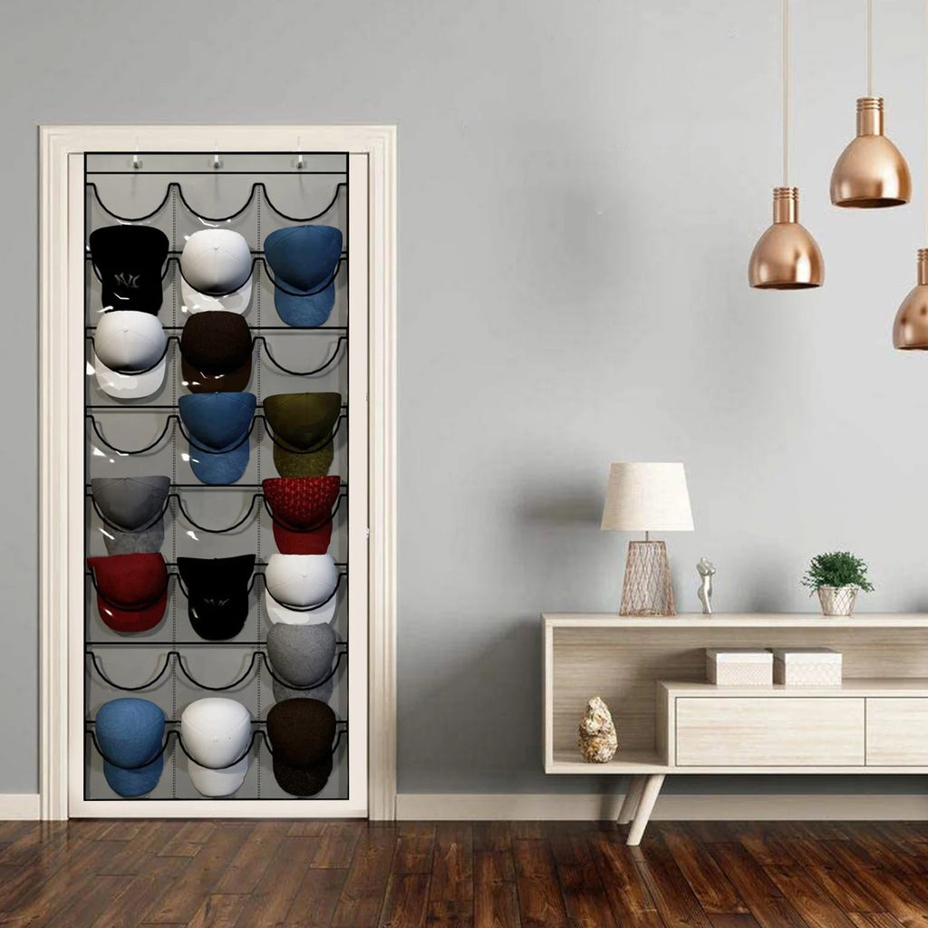 Three Hook Wall Hanging Hat Organizer with 24 Deep Pockets