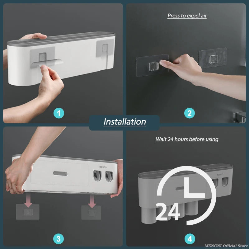 Magnetic Adsorption Inverted Toothbrush Holder with Automatic Toothpaste Dispensing