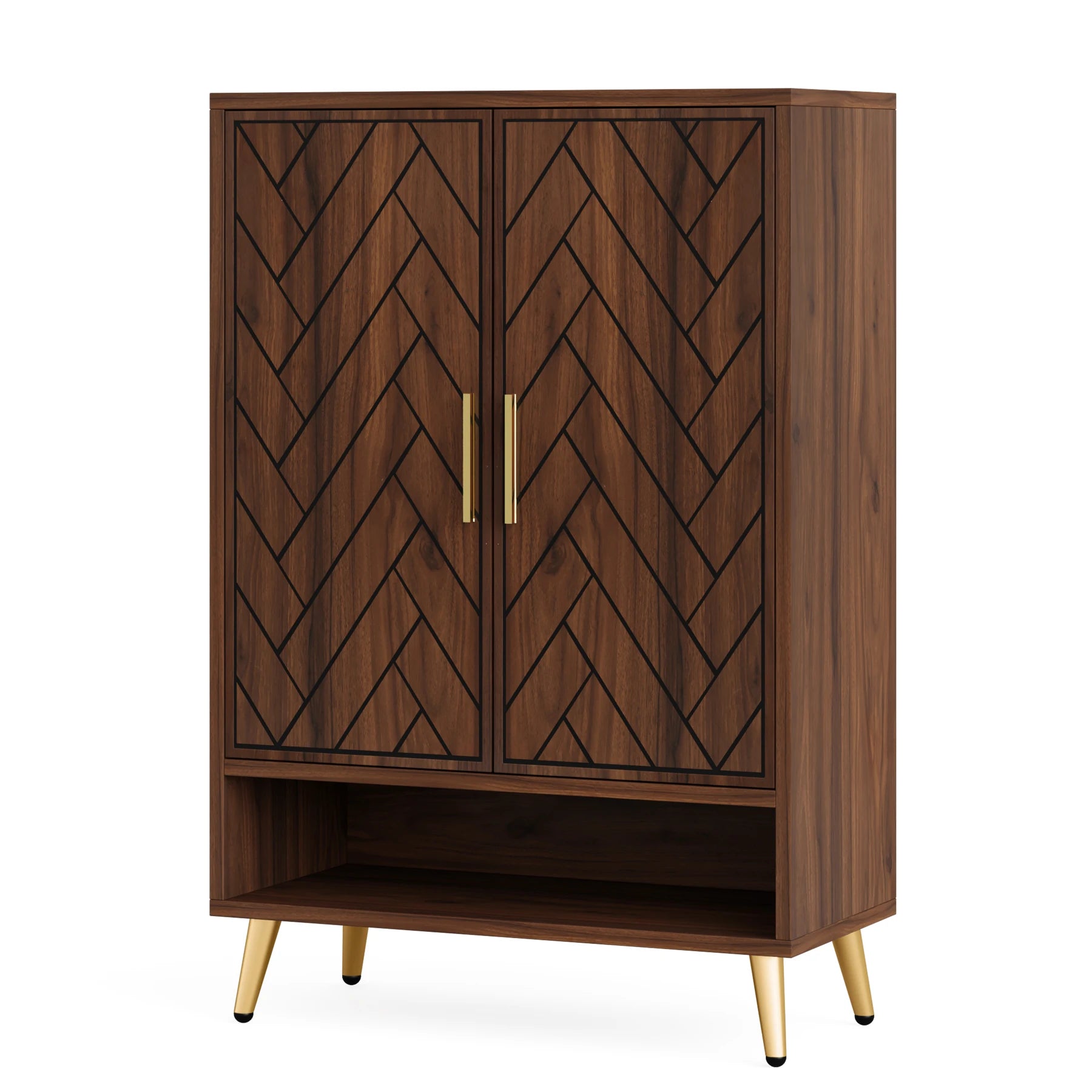 Tribesigns 6-Tier Shoe Cabinet with Doors, Walnut Wooden Shoe Storage Cabinet with Adjustable Shelves for Entryway