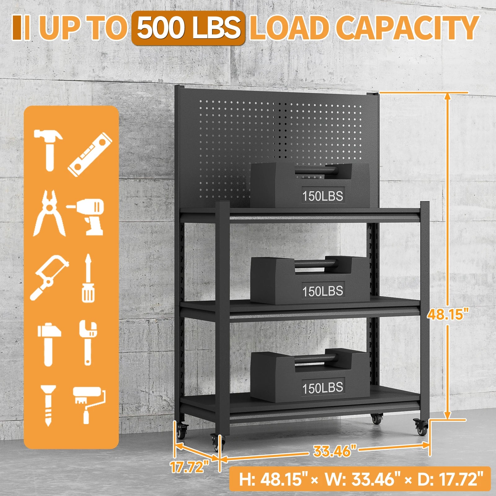 Rolling Tool Storage Workbench with Peg Board
