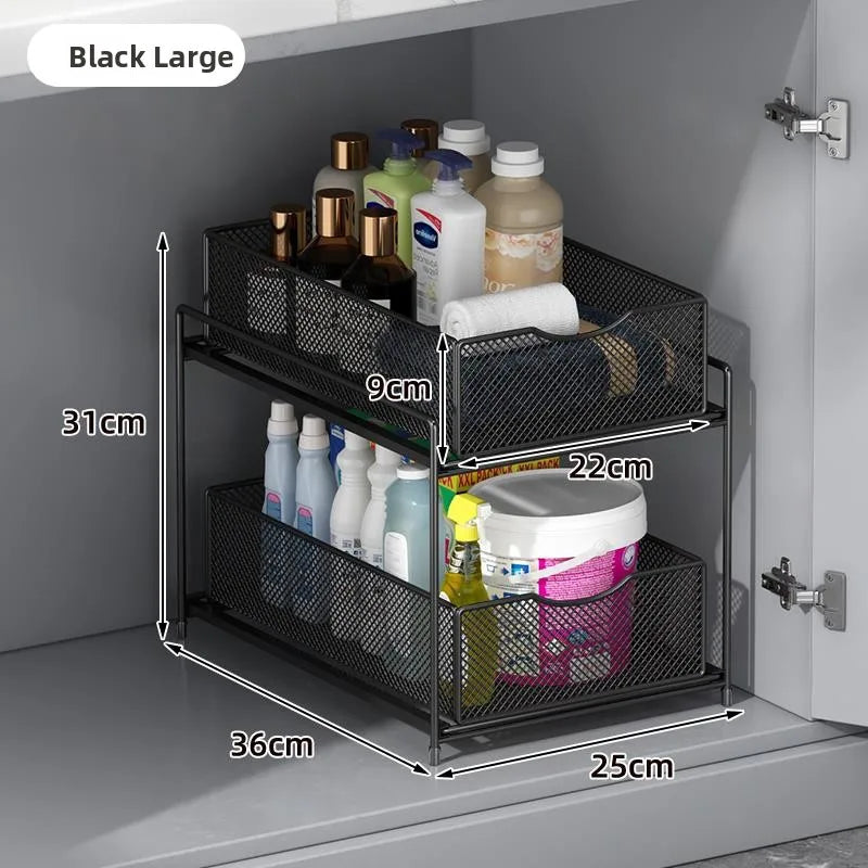 Kitchen Cabinet Storage Organizer Pull Out Double Layer Basket