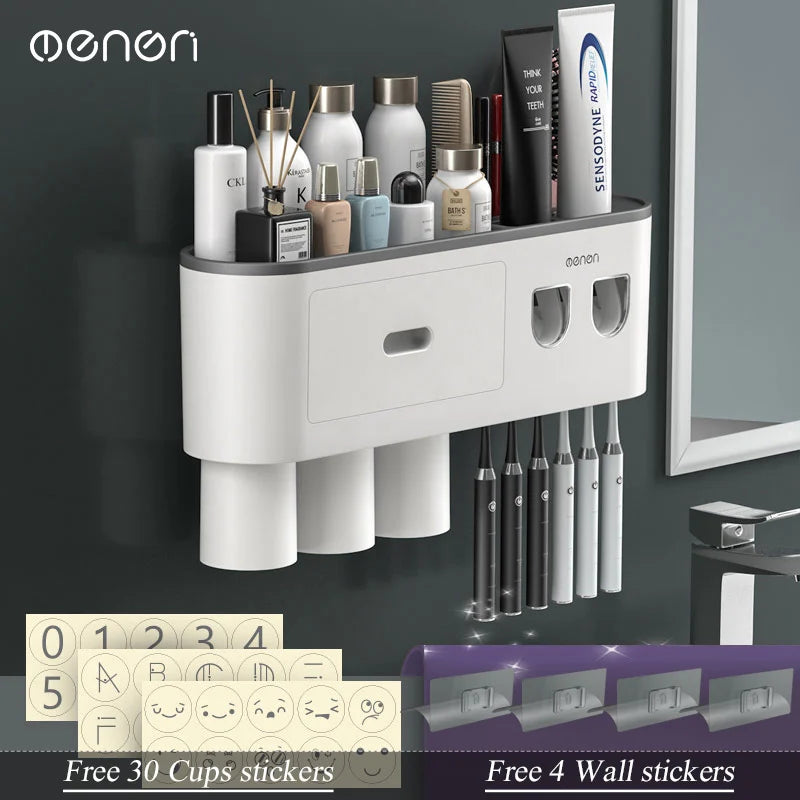 Magnetic Adsorption Inverted Toothbrush Holder with Automatic Toothpaste Dispensing