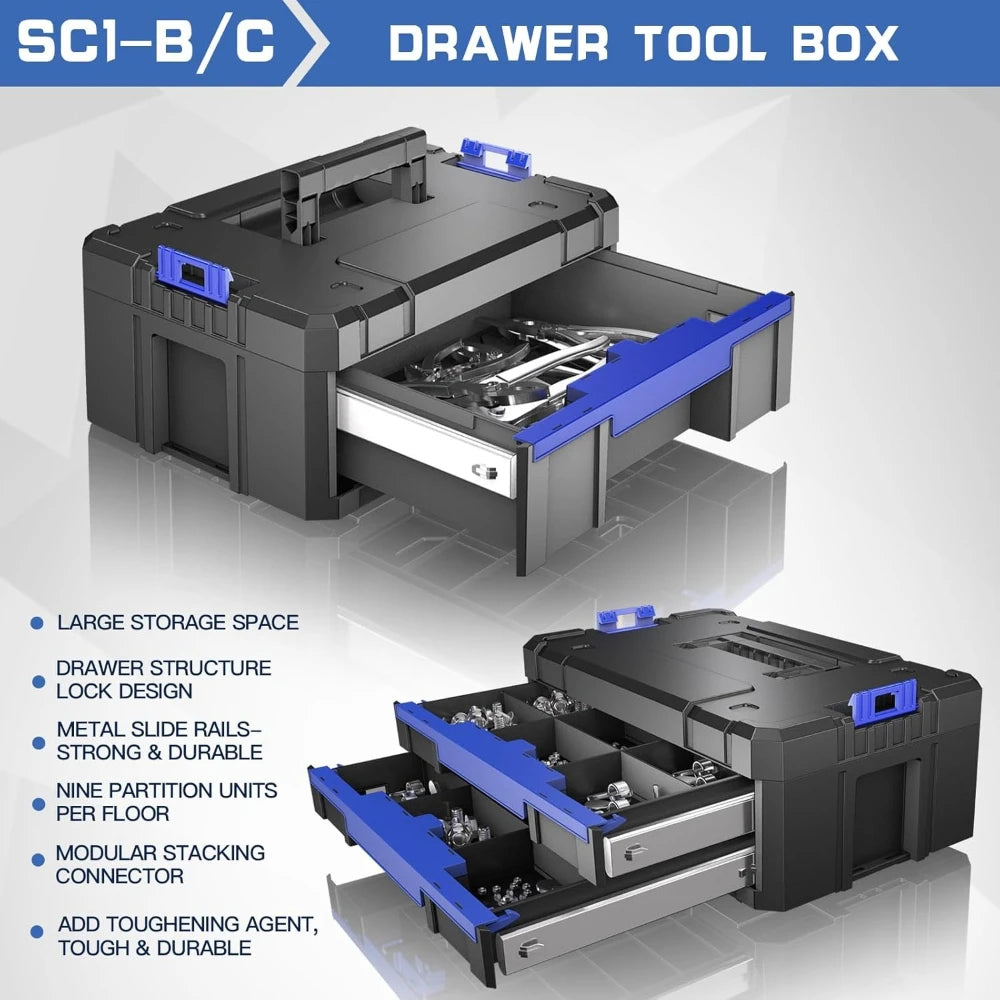 Four Tier Rolling Stackable Modular Tool Organizer with Drawers