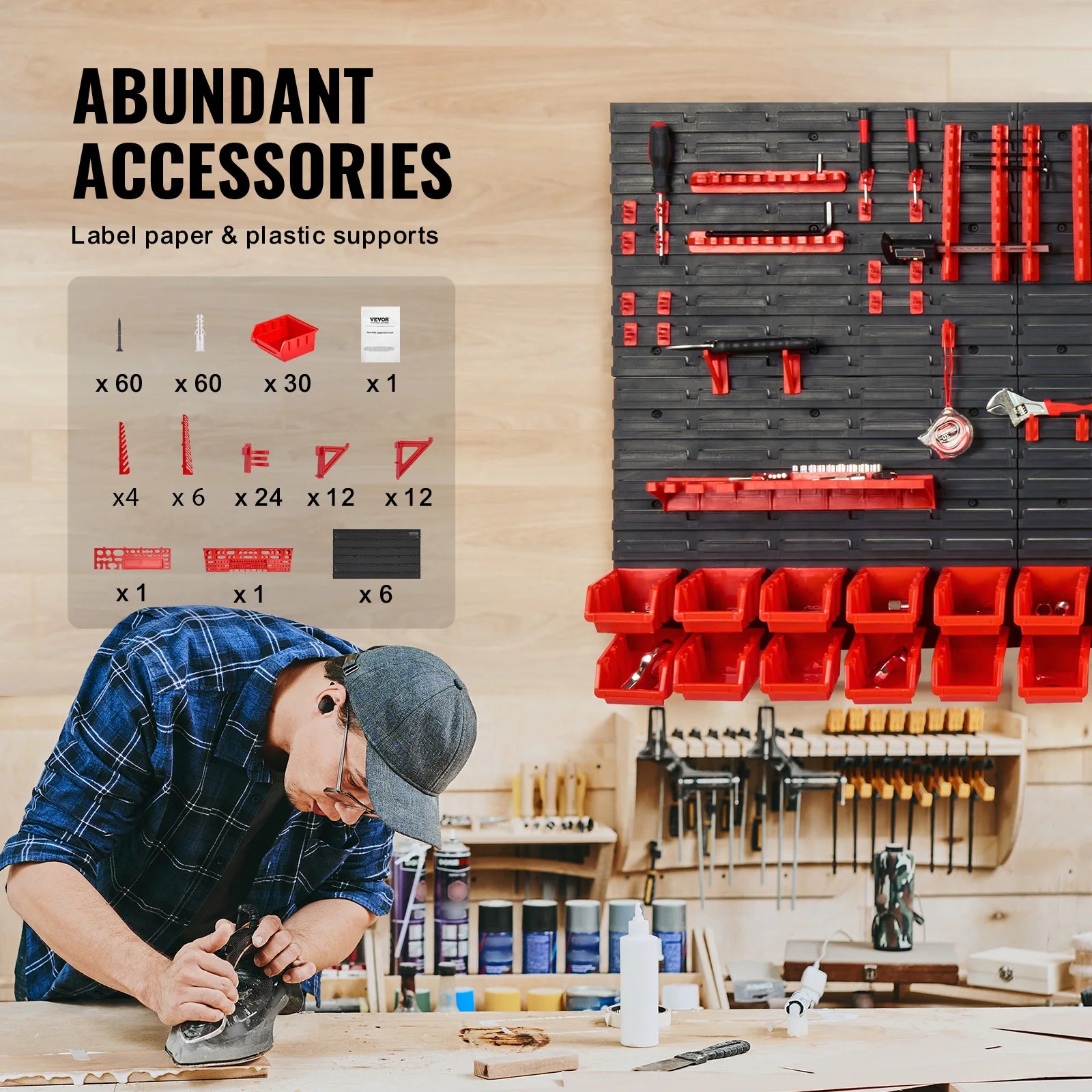Wall Mounted Peg Board with Storage Bins & Tools/Parts Rack Organizer