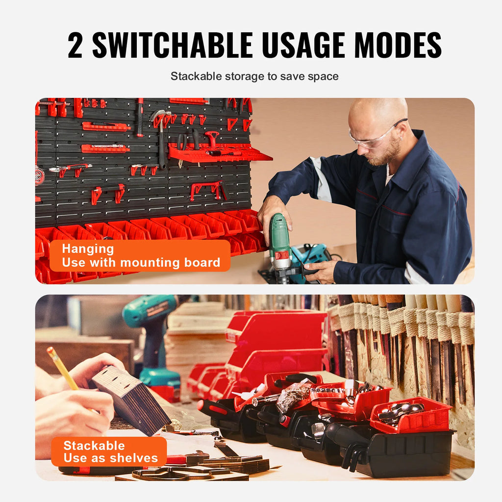 Wall Mounted Peg Board with Storage Bins & Tools/Parts Rack Organizer