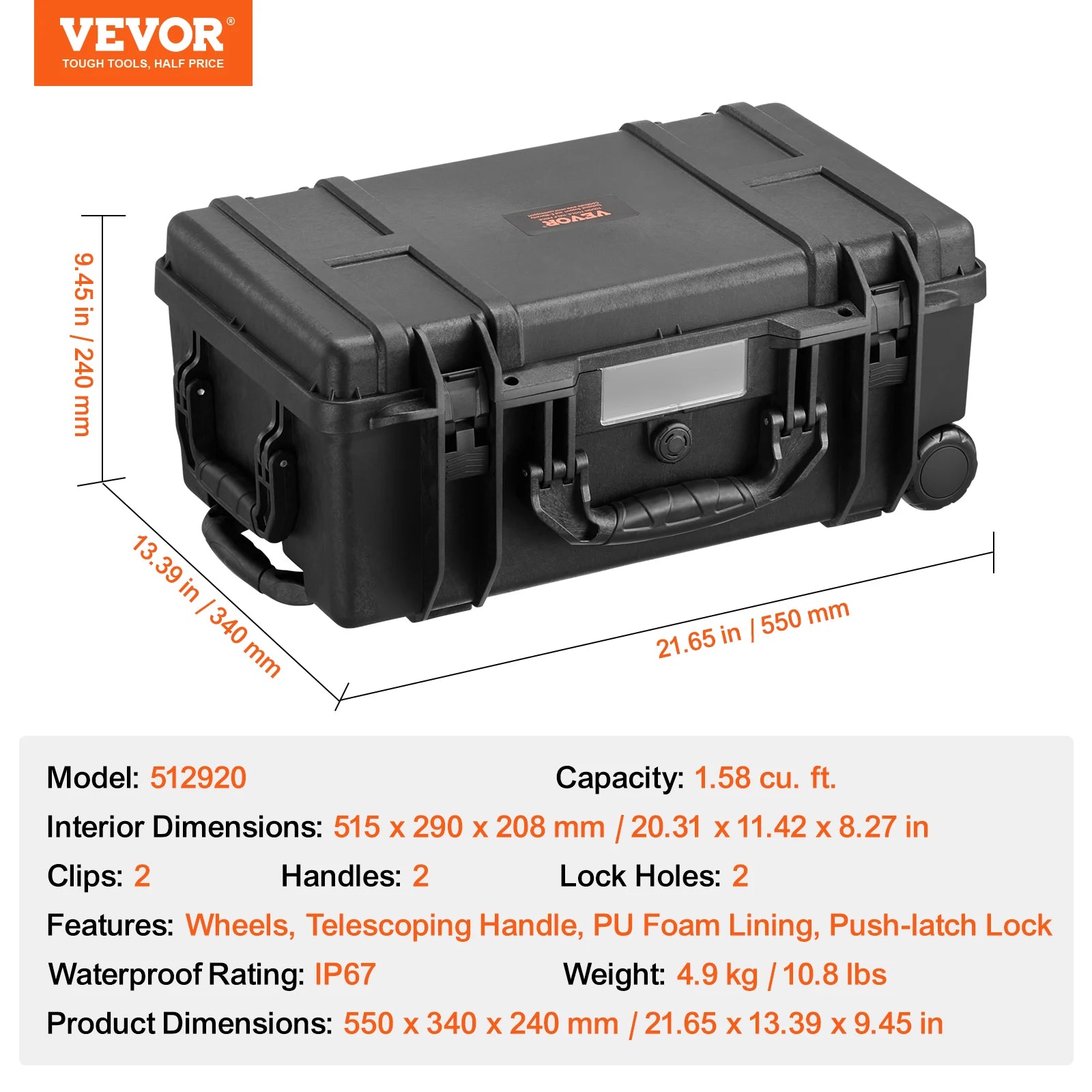 VEVOR Weatherproof Protective Hard Case