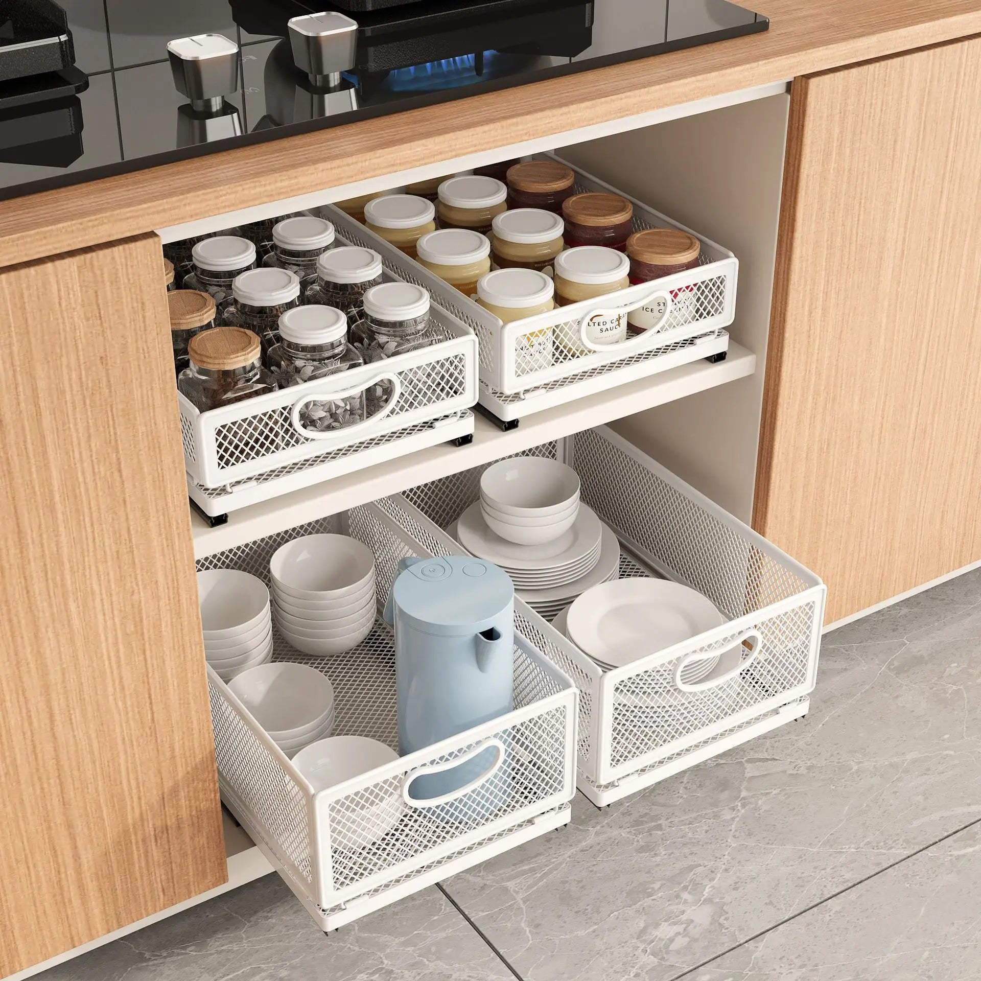 Kitchen Cabinet Pull-Out Storage Basket Dish Storage Basket Rack Kitchen Spice Drawer Storage Box Sundries Storage Basket